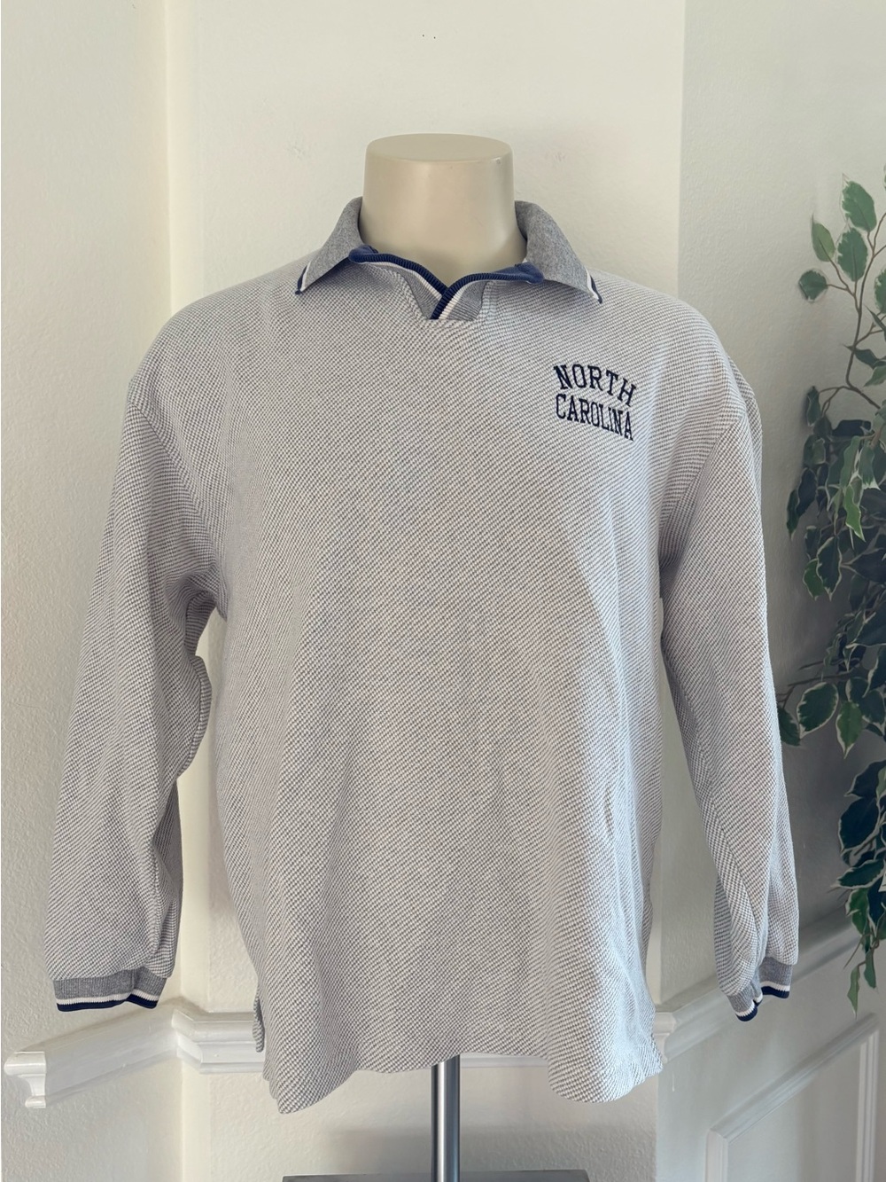 Vintage Akwa North Carolina Embroidered Light Heather Rugby Polo